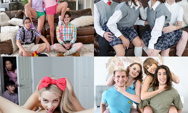 Dos chicas desnudas que enseñan a su hermanastro a besar